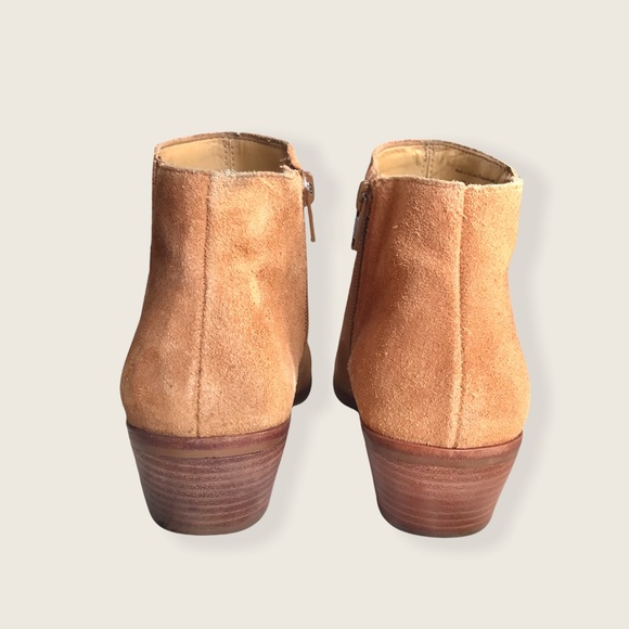 Jack Rogers Bailee Tan Suede Wood Heeled Classic Casual Zip Up Ankle Booties - Picture 7 of 16